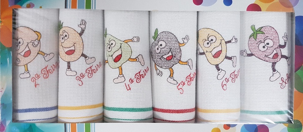 Pano cozinha favo bordado 6P